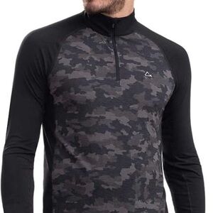 Paradox Black and Gray Camo Quarter-Zip Pullover Marina Wool Blend
